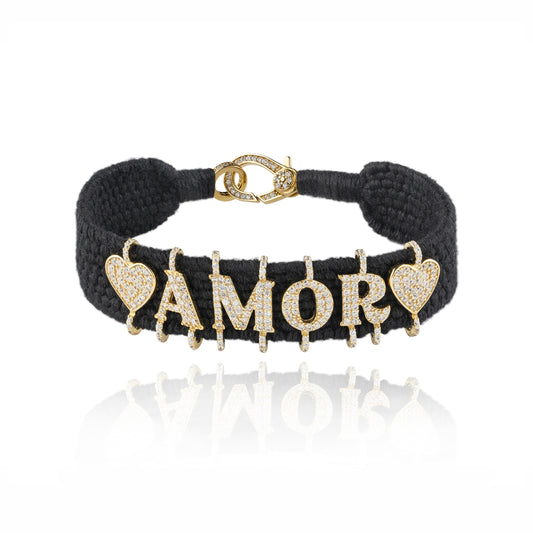 Black ❤️ Amor ❤️ bracelet in Gold plated Silver