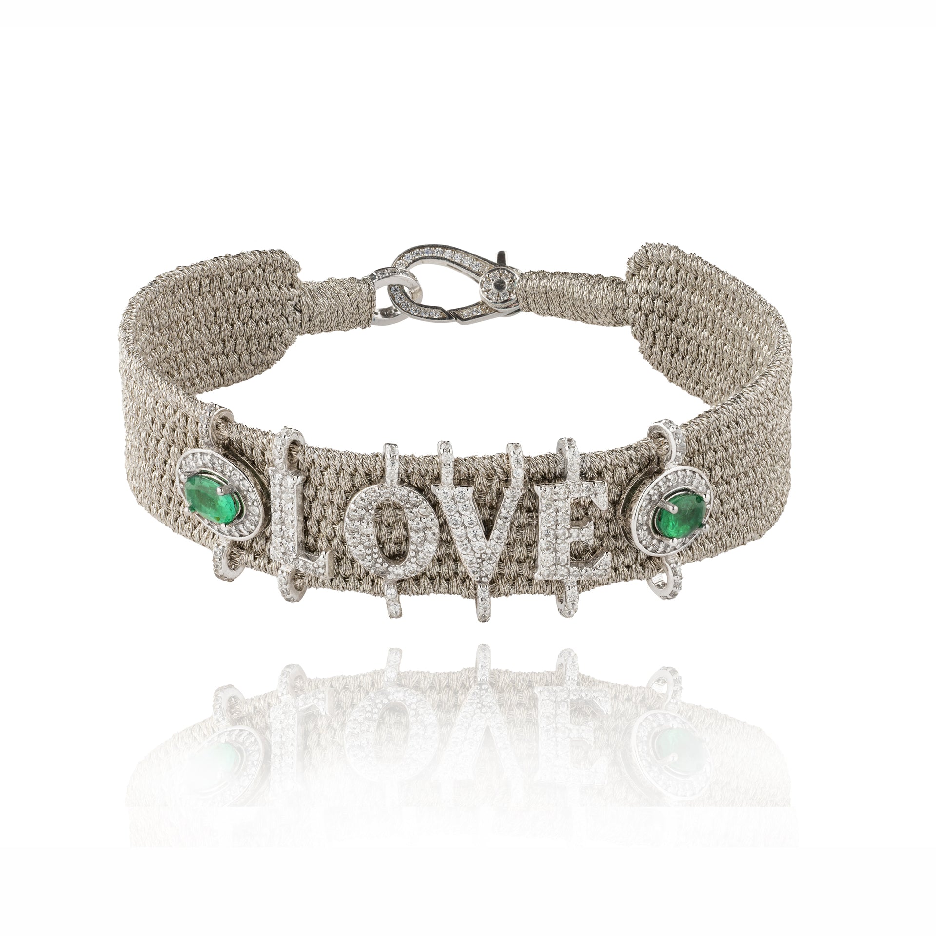 🔘  Love 🔘  Silver bracelet in Silver - Emeralds