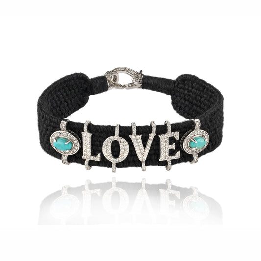 🔘 Love 🔘 black bracelet in Silver - Turquoise