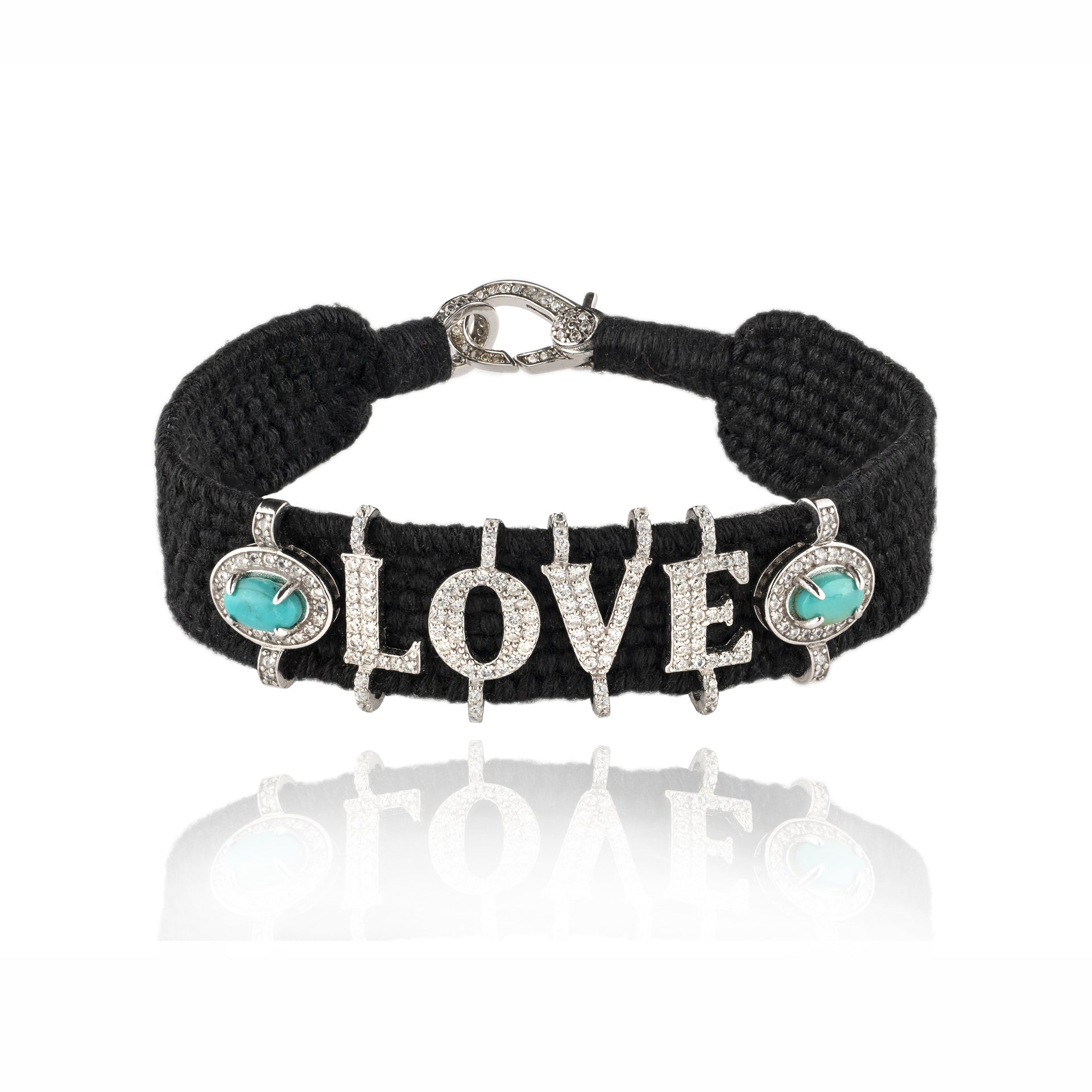 🔘 Love 🔘 black bracelet in Silver - Turquoise