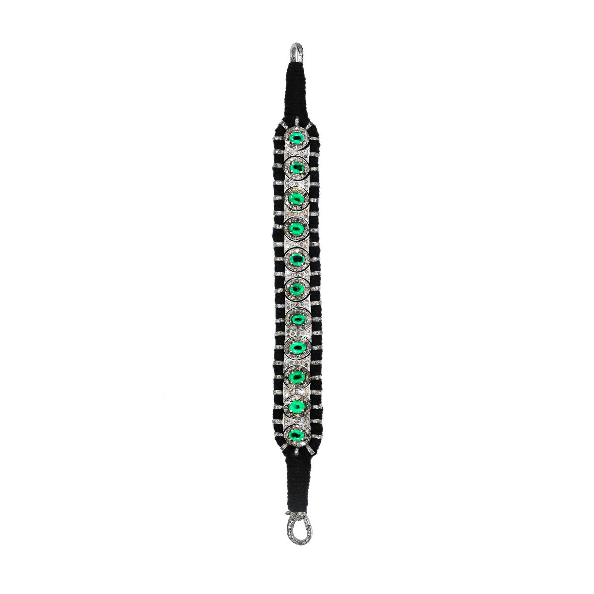 Sao Paulo Black and Emeralds bracelet in 925 silver and diamonds