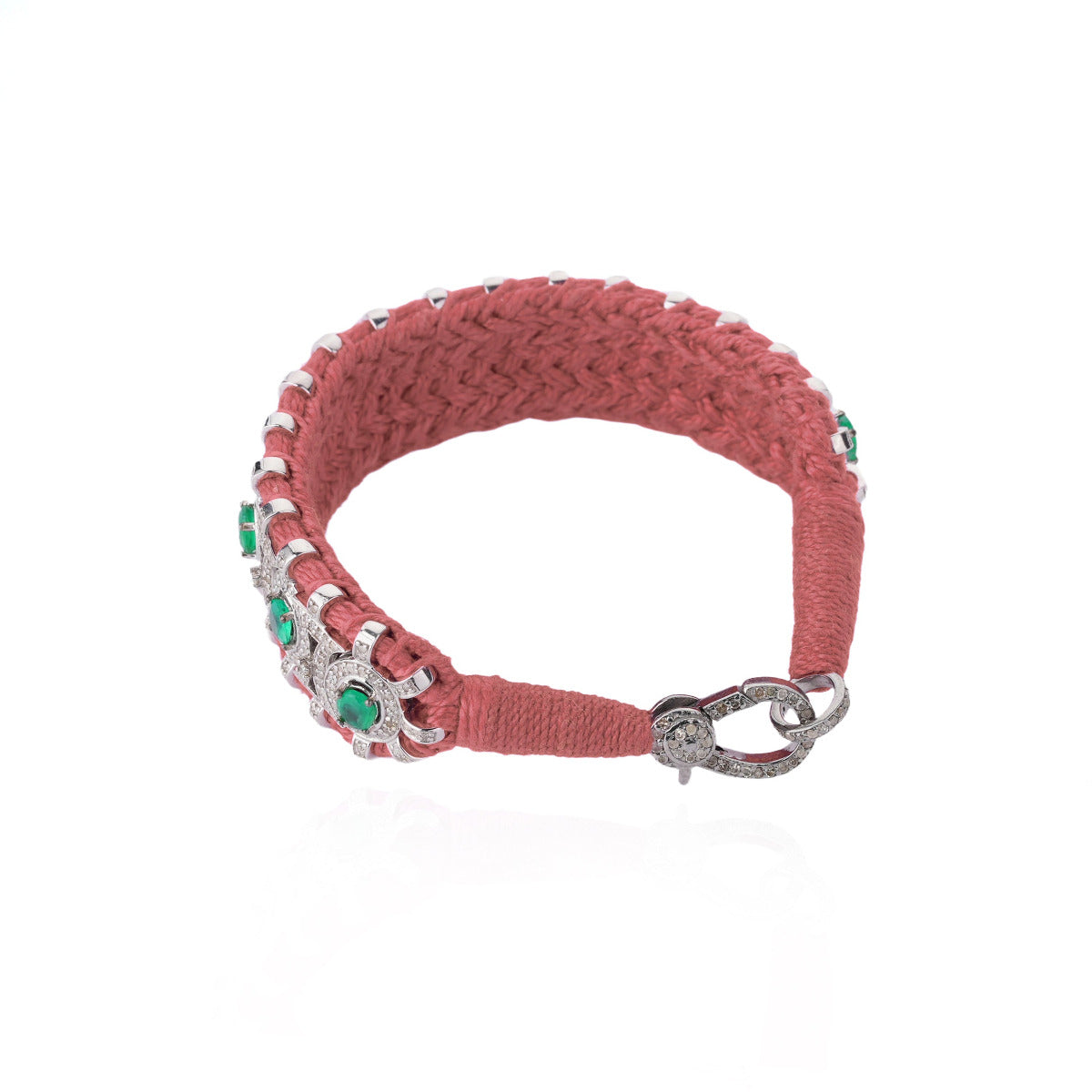 Sao Paulo Blush and Emeralds bracelet in 925 silver and diamonds