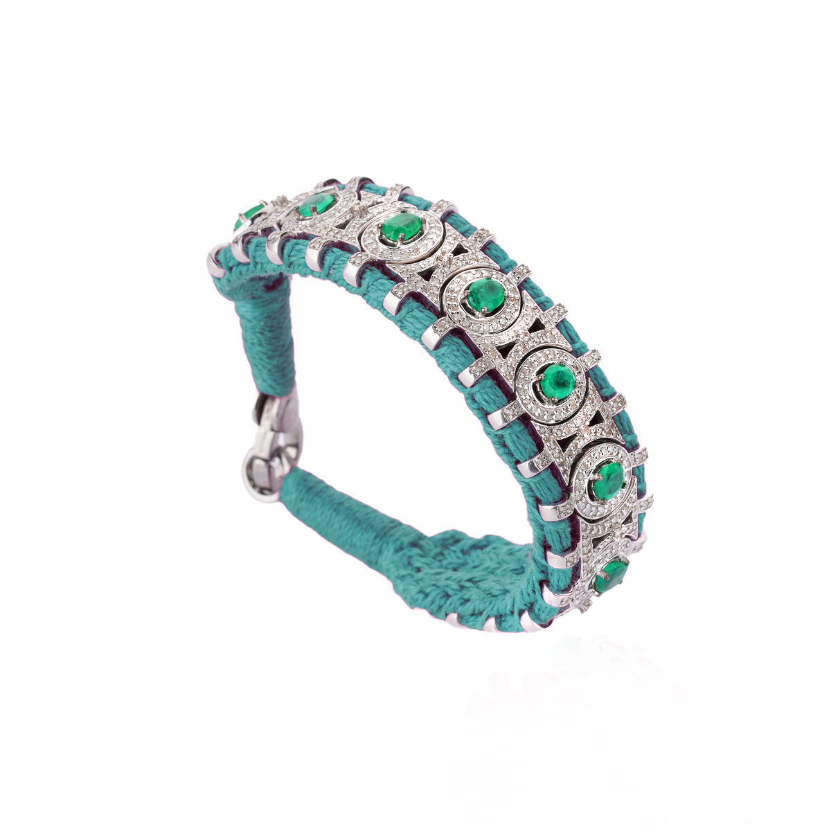 Sao Paulo Turquoise and Emeralds bracelet in 925 silver and diamonds