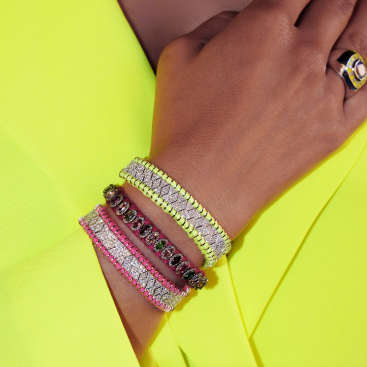 Janeiro Neon yellow bracelet in 925 silver and diamonds