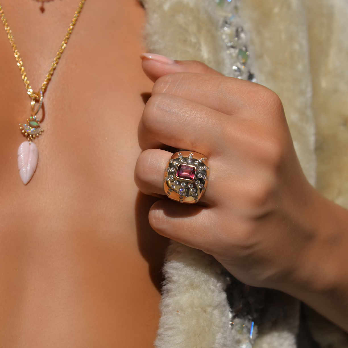 Bague Marteen Or - diamants et Tourmaline rose