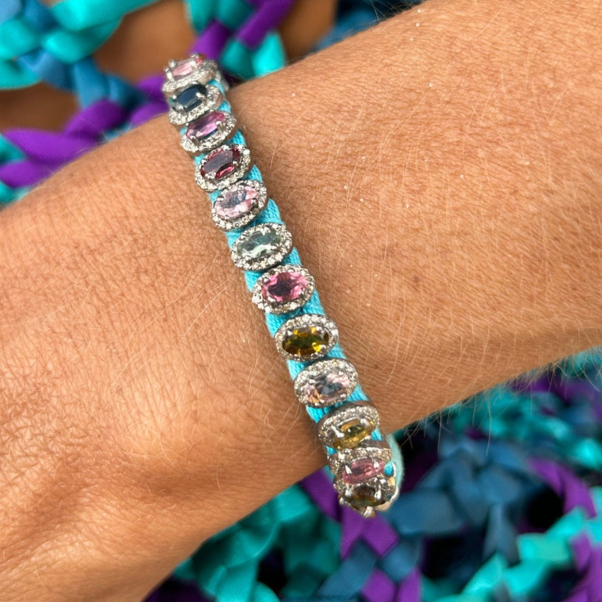 Rio Turquoise bracelet semi-precious stones in 925 silver and diamonds