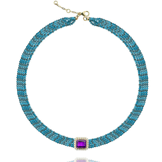 Collier molly apatite et améthyste violette