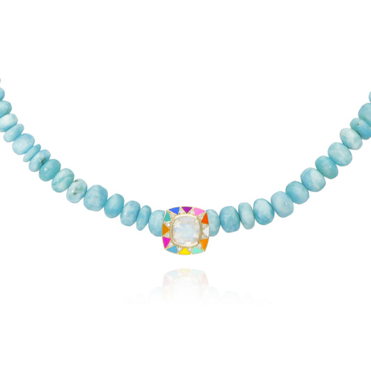 Collier Stella larimar et émail rainbow