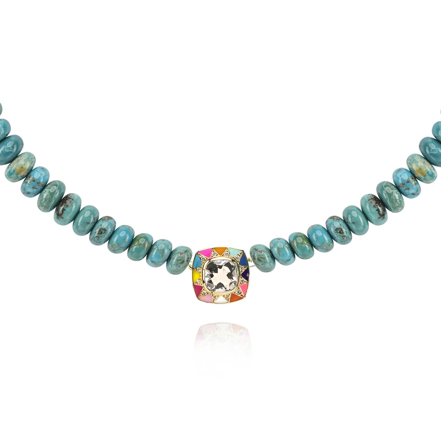 Stella necklace blue stone lagoon larimar, rainbow pendant, diamonds and moonstone