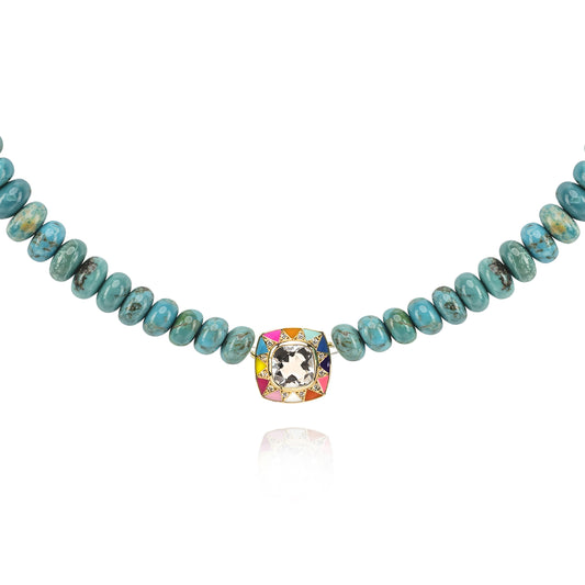 Stella turquoise and rainbow enamel necklace