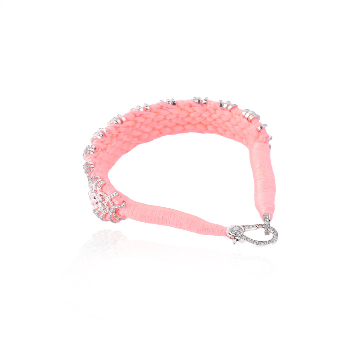 Salvador Fluorescent coral pink bracelet in 925 silver and diamonds 