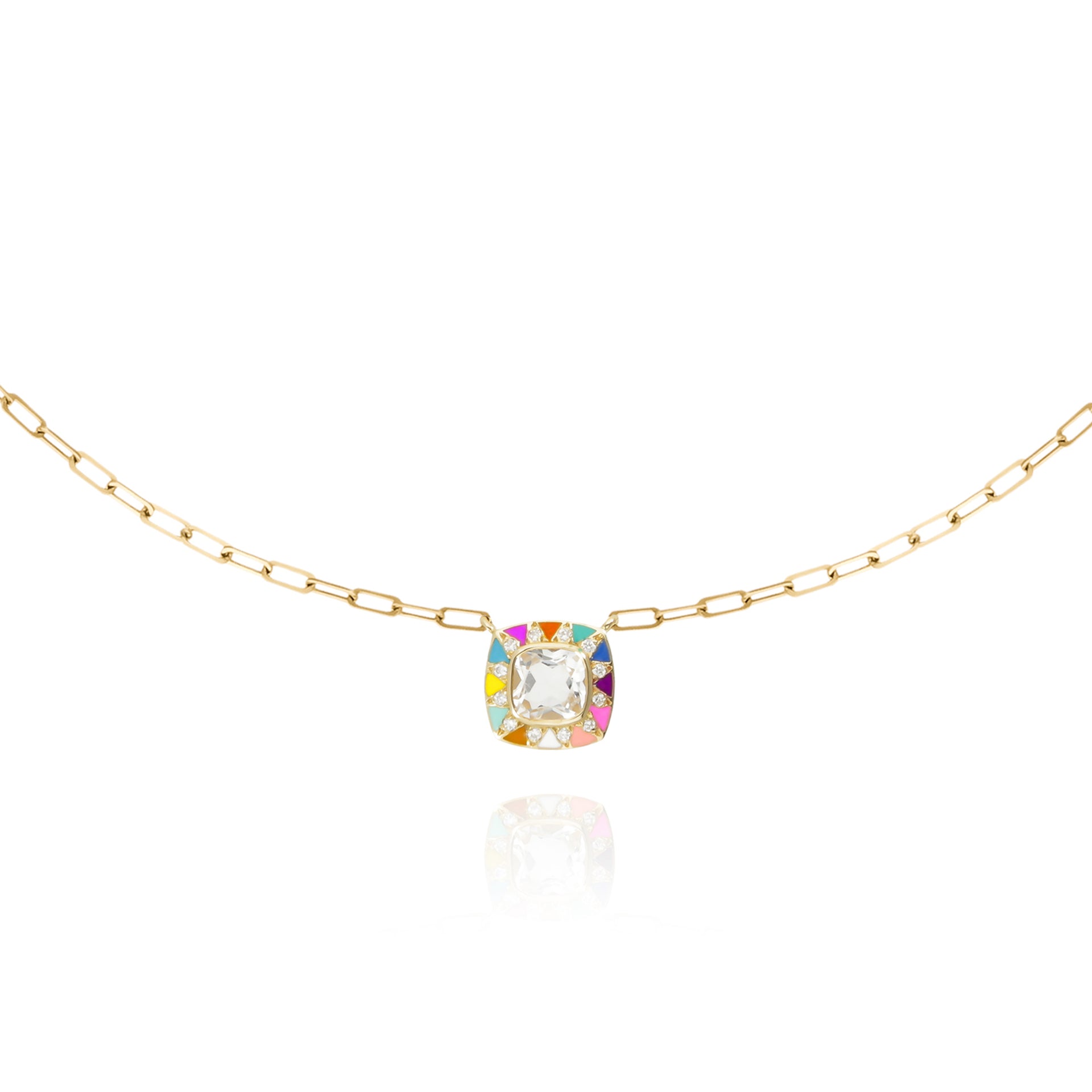 Stella Rainbow Chain and Diamond Necklace with Rock Crystal