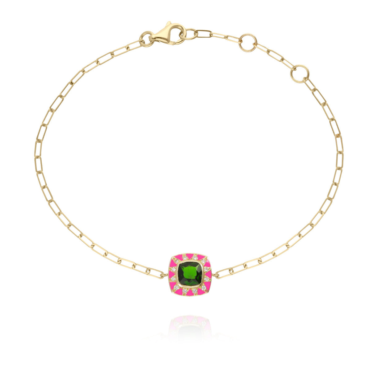 Neon pink Stella bracelet, diamonds and green diopside 