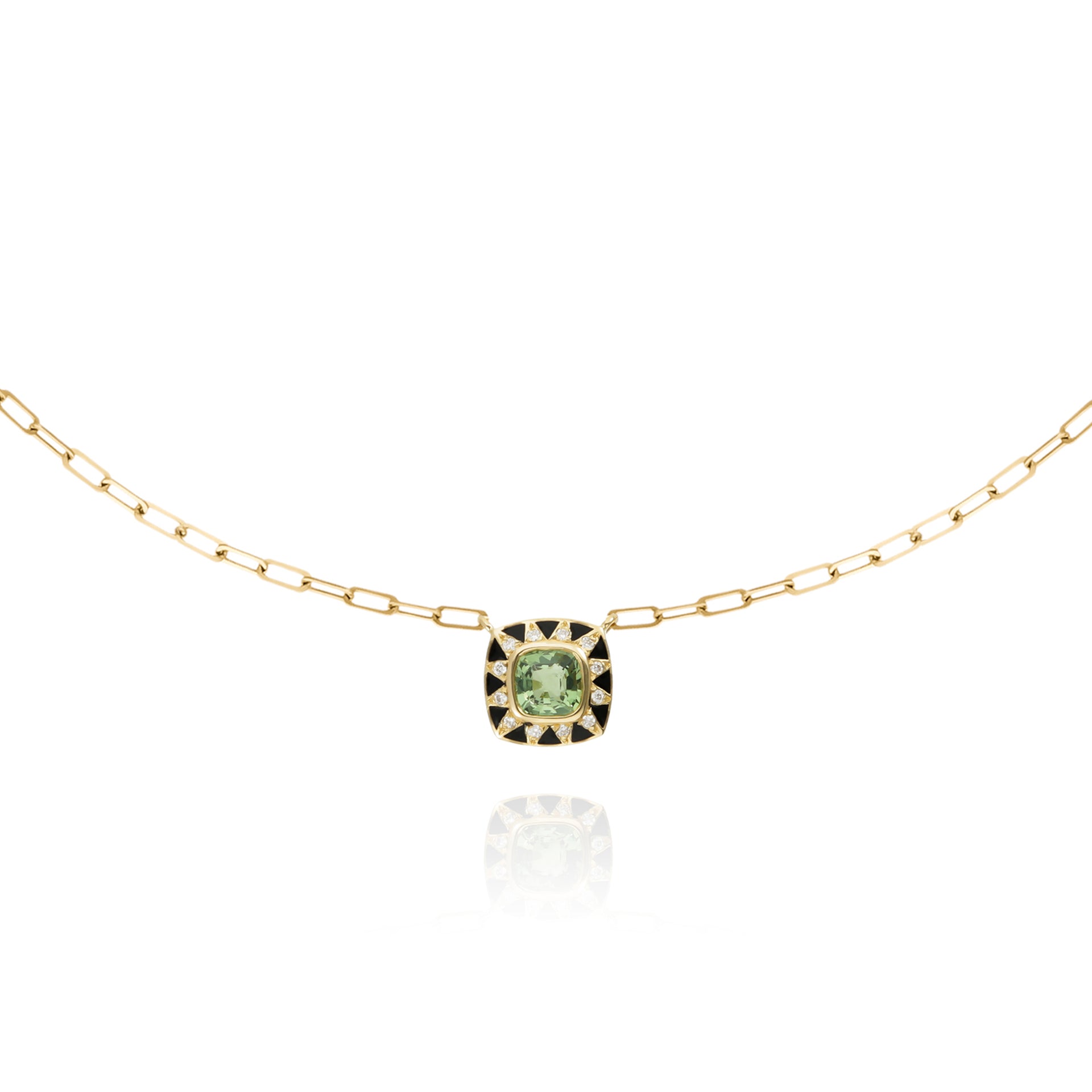 Stella black chain and diamond necklace with green amethyst